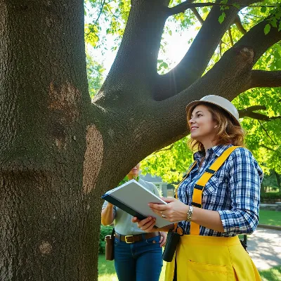 Elena Thornton, founder of Arbor & Trust, inspecting a tree