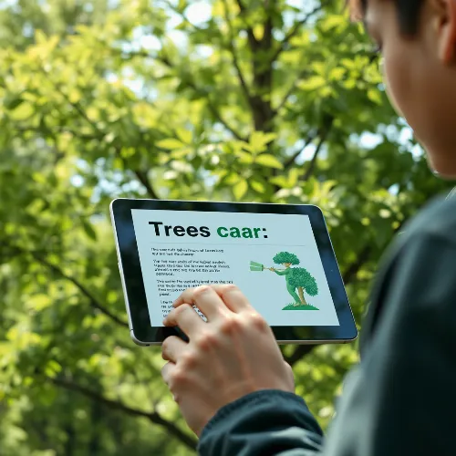 Person reading about tree care safety on a tablet